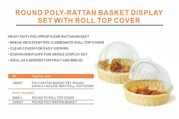 Canistrum rotundum poly-rattan ostentationem pone cum roll top cover